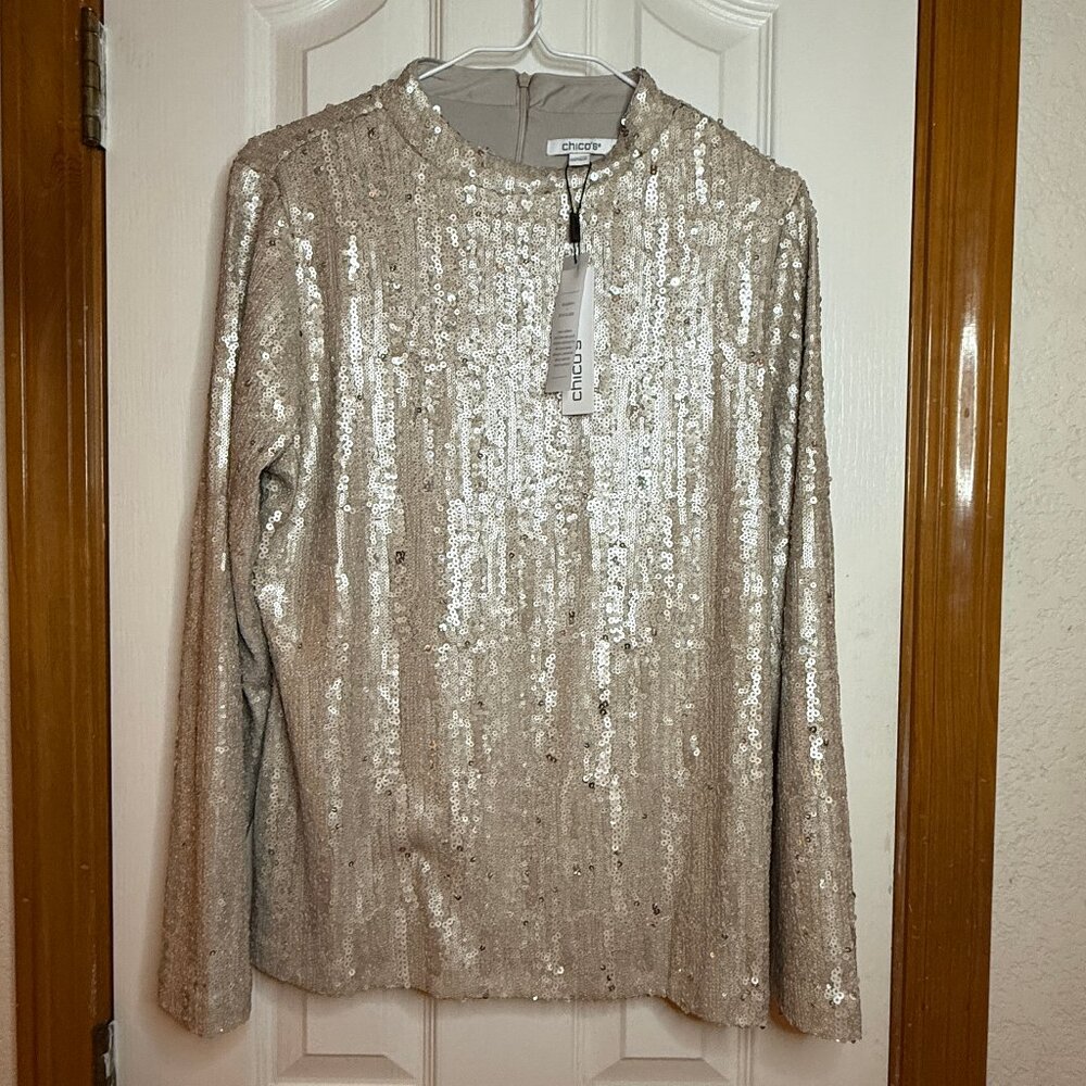 Chico's Sequin Funnel Neck Tee, size M (Chico's 1) - NWT!!